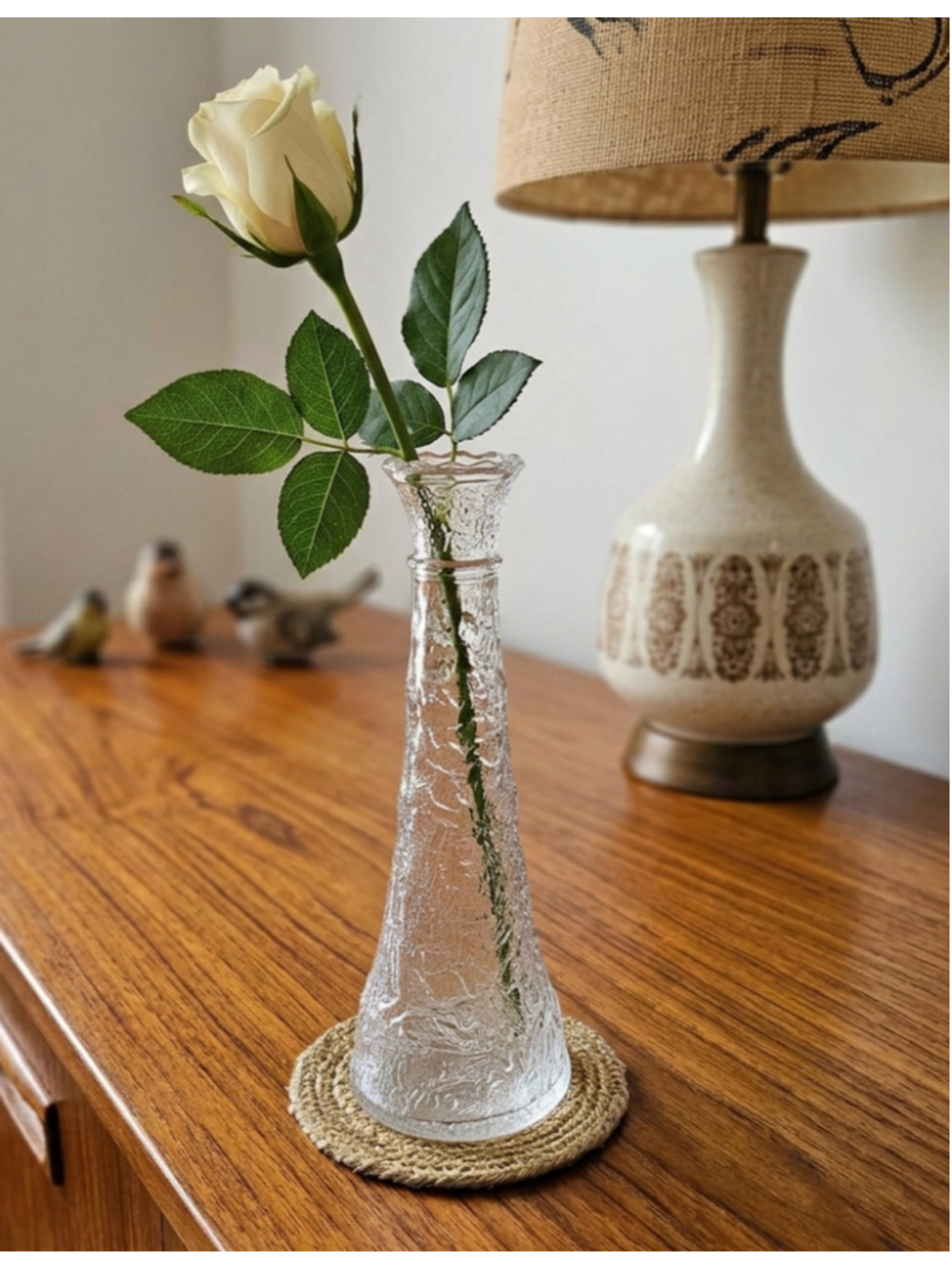 Stamped Libbey of Canada Textured "Bark" Pattern Glass Bud Vase 8.75" MCM Clear
